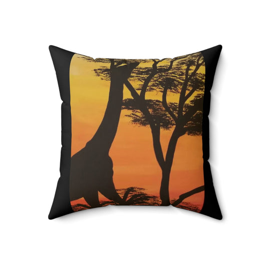 Art_Giraffe Grazing Polyester Square Pillow