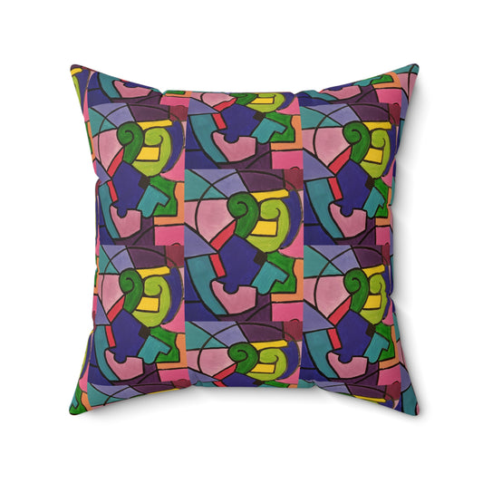 Art_Color Block Abstract Spun Polyester Square Pillow