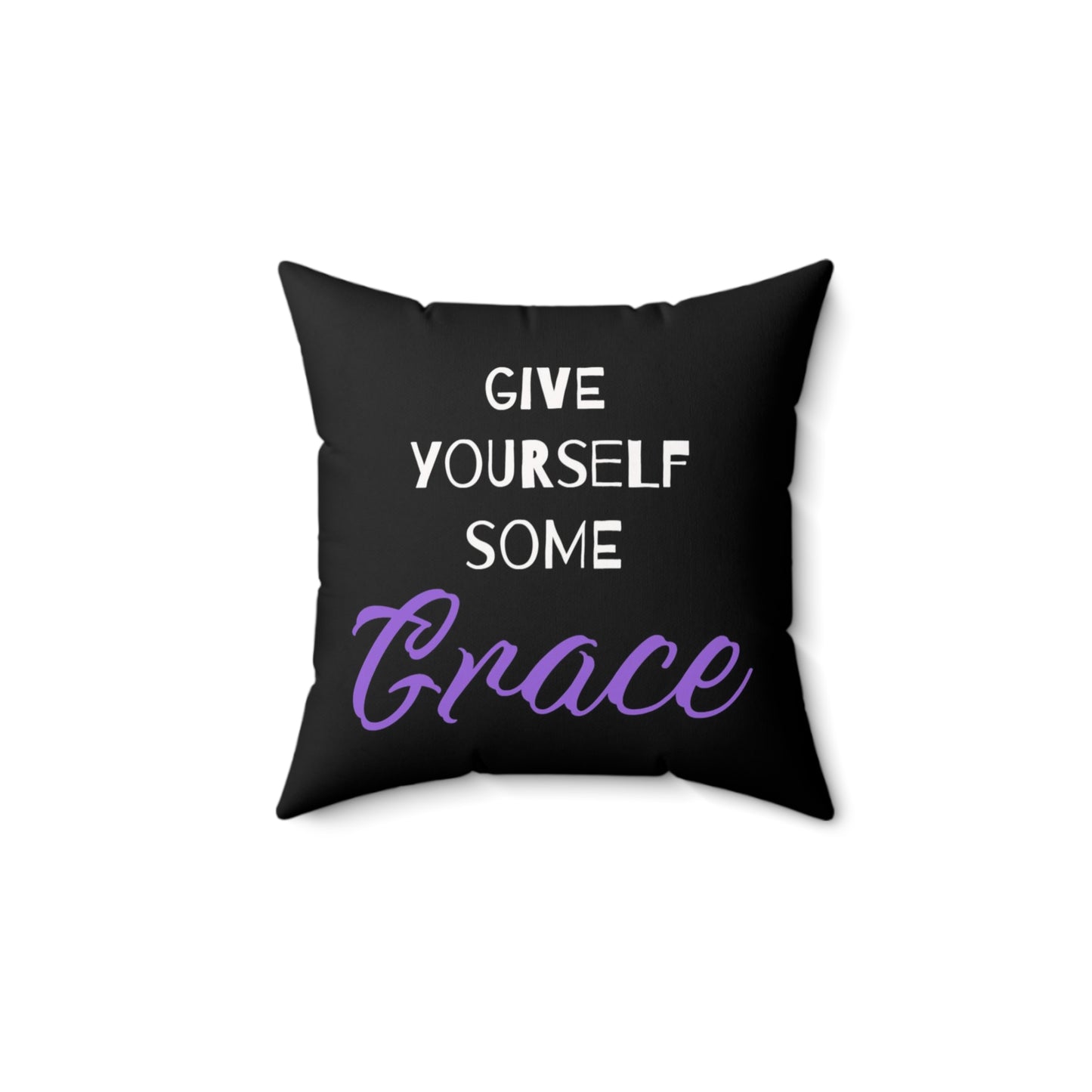 Give yourself some grace (Black & Purple) Abstract Spun Polyester Square Pillow