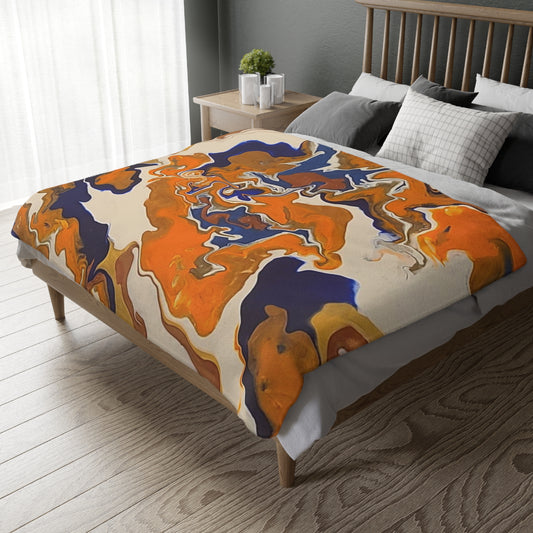 Orange & Blueberry Swirl Abstract Velveteen Minky Blanket (Two-sided print)