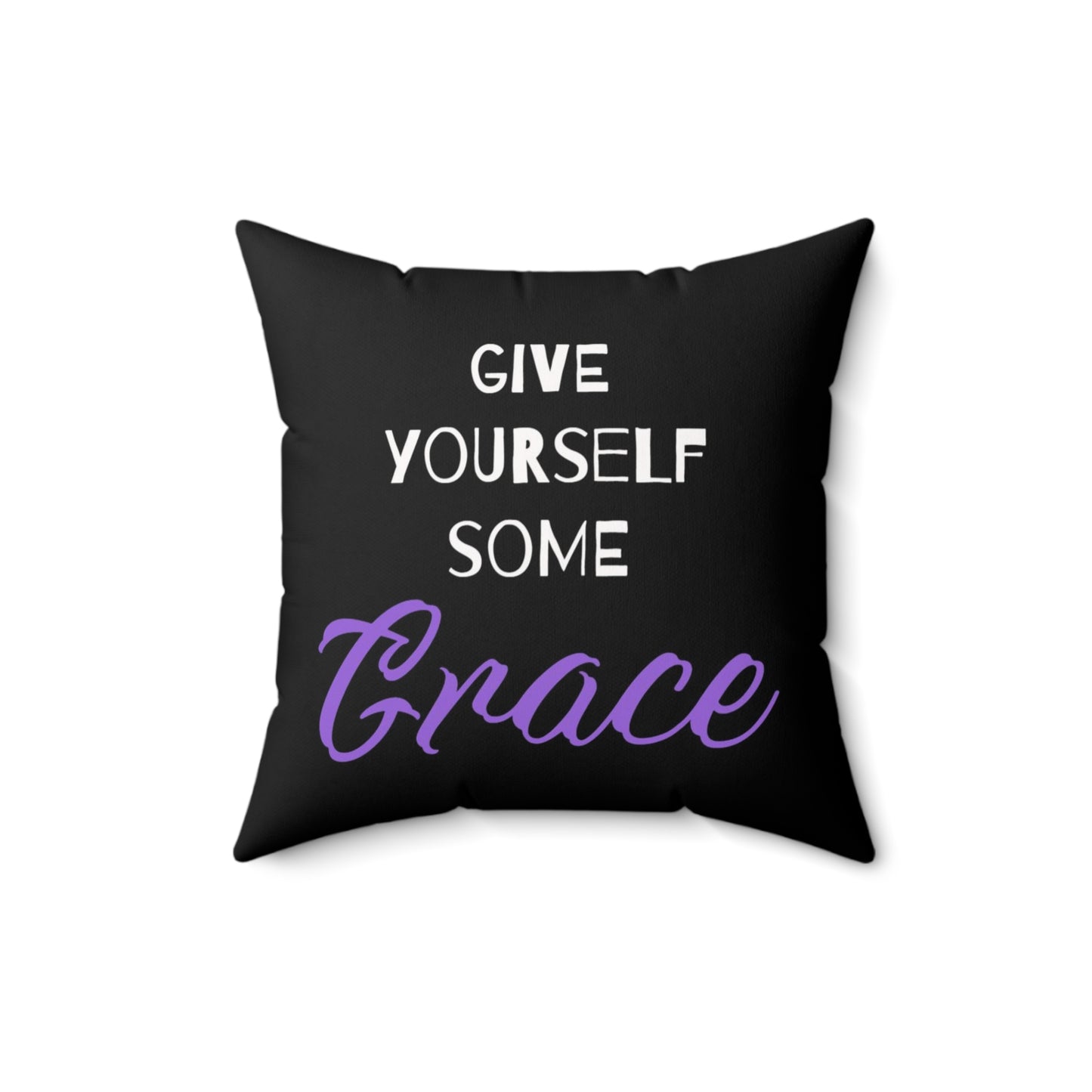 Give yourself some grace (Black & Purple) Abstract Spun Polyester Square Pillow