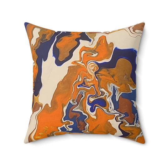 Orange & Blueberry Swirl Abstract Spun Polyester Square Pillow