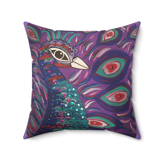 Art_Purple Peacock Spun Polyester Square Pillow