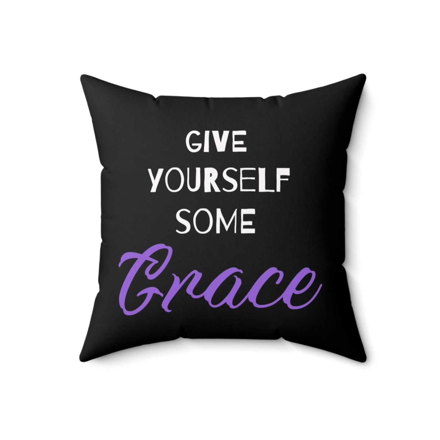 Give yourself some grace (Black & Purple) Abstract Spun Polyester Square Pillow