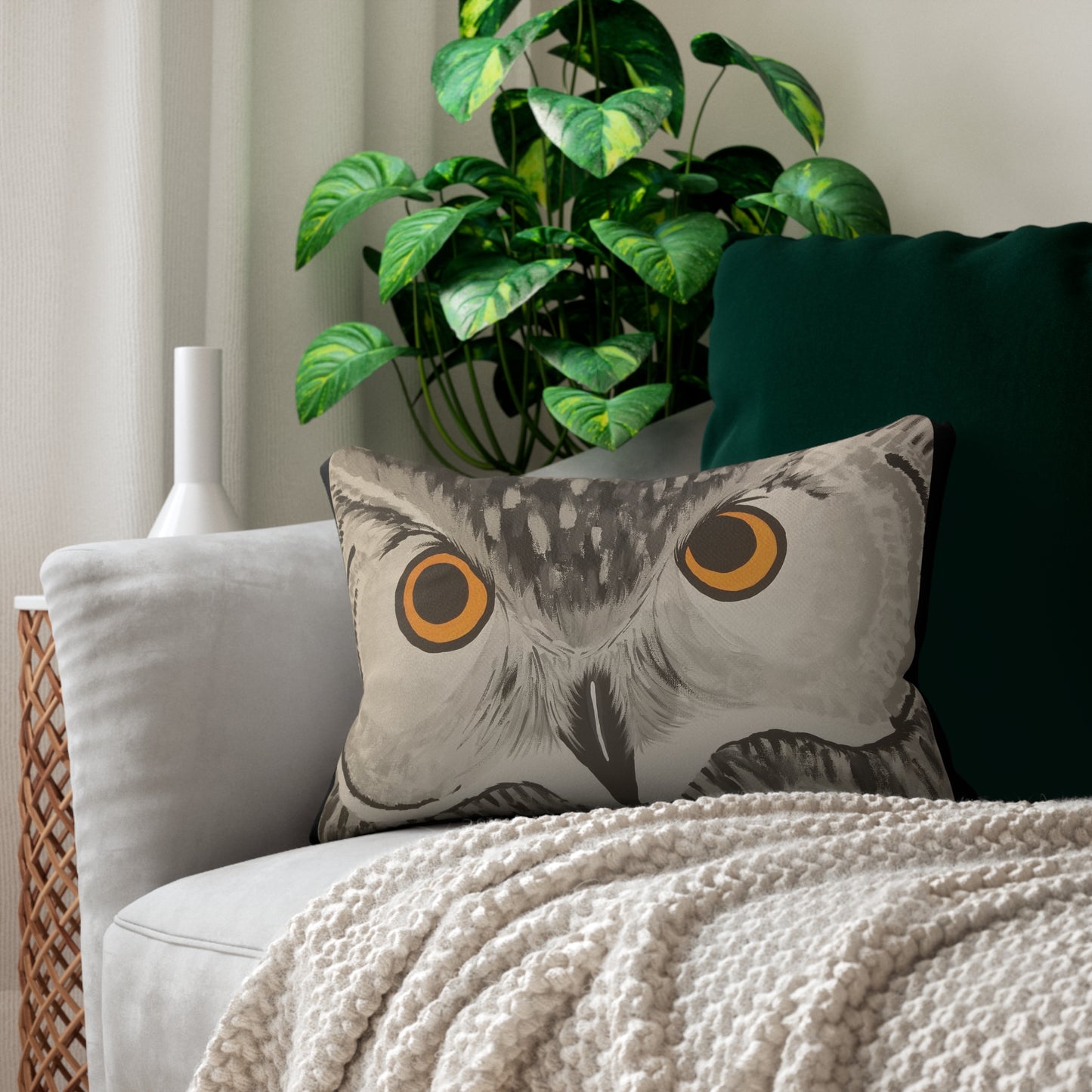 Owl Print Spun Polyester Lumbar Pillow