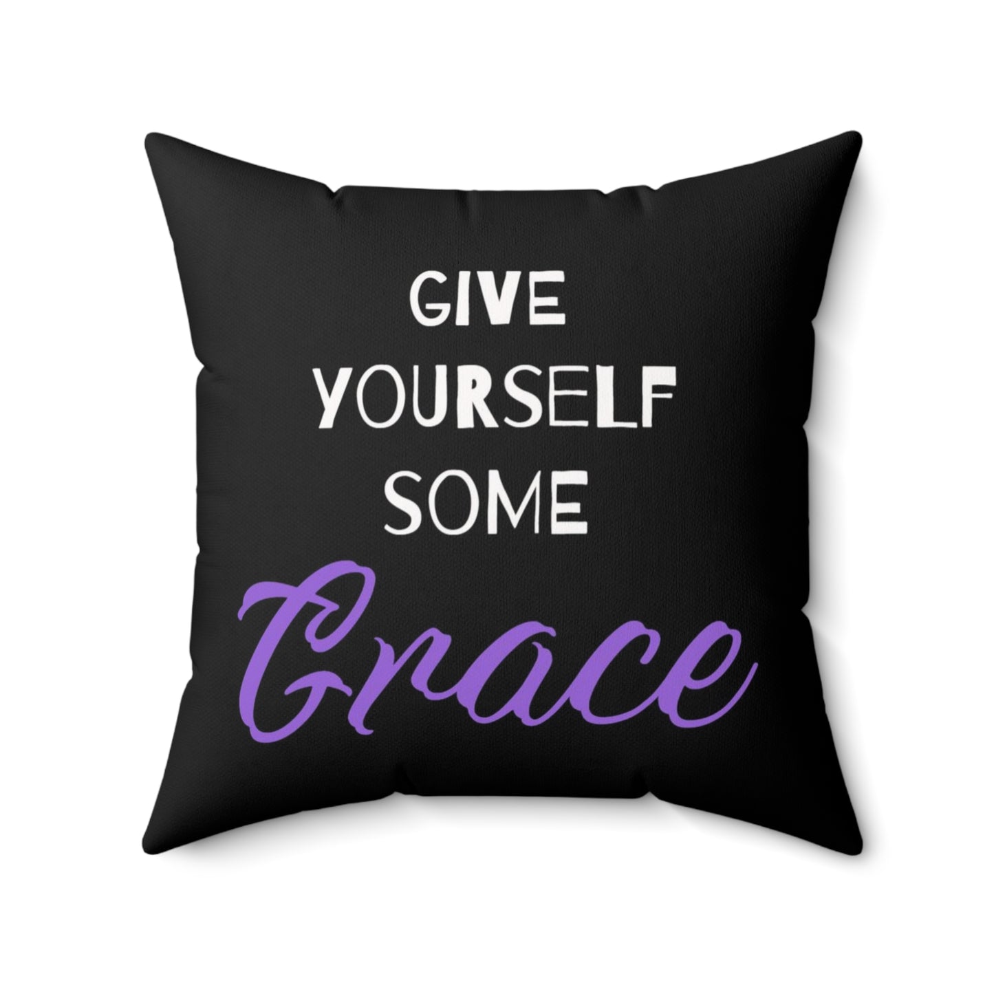 Give yourself some grace (Black & Purple) Abstract Spun Polyester Square Pillow