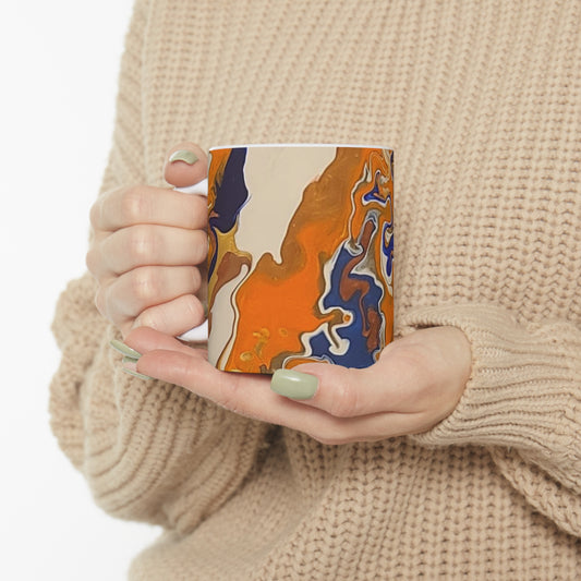 Orane & Blueberry Swirl Abstract Ceramic Mug 11oz