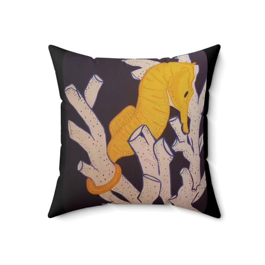 Art_Yellow Sea Horse Polyester Square Pillow