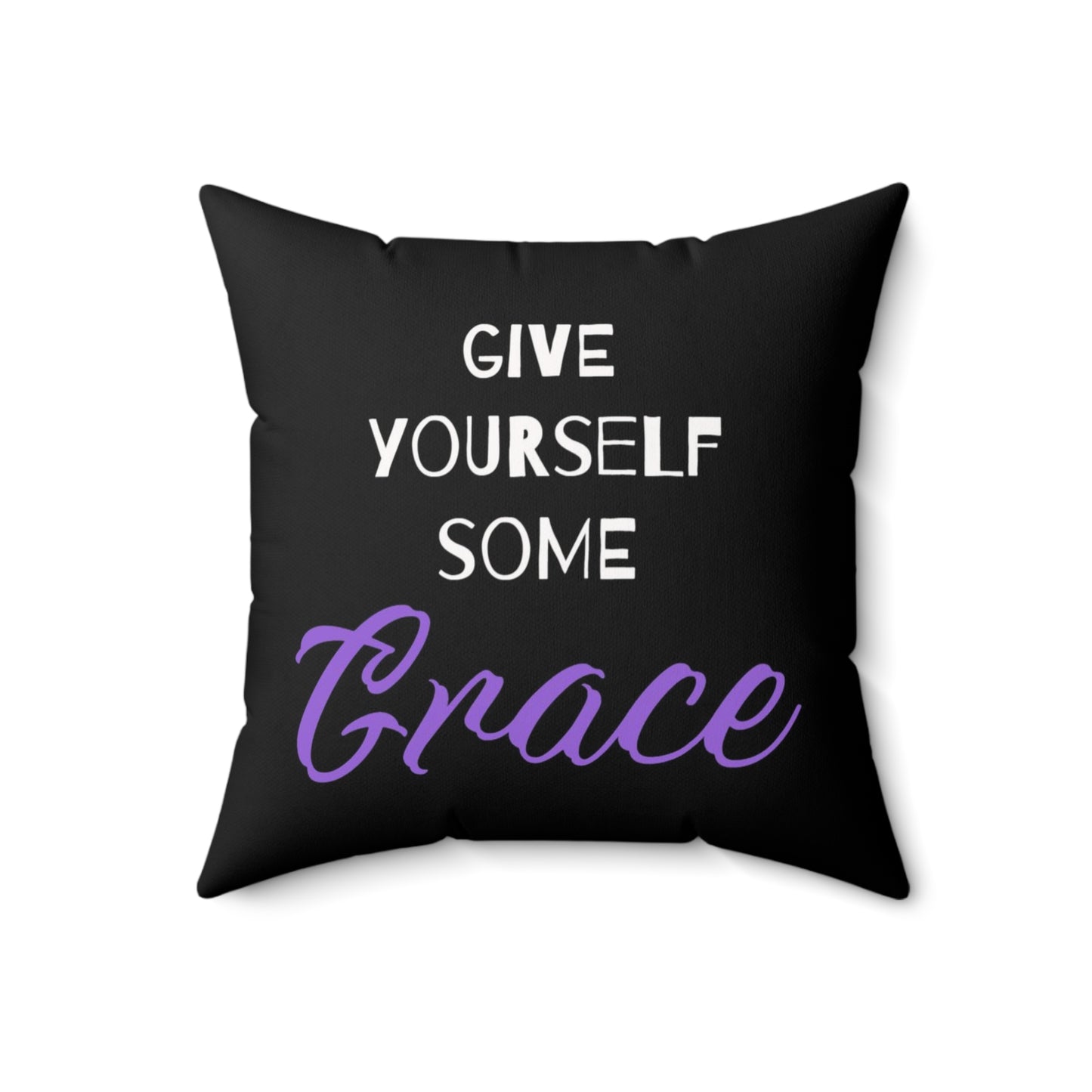 Give yourself some grace (Black & Purple) Abstract Spun Polyester Square Pillow