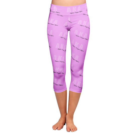 AKA Pink Women 's All-Over Print Yoga Capri Leggings