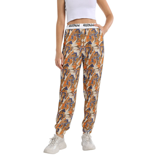Orange & Blueberry Swirl Abstract Elastic Waist Tapered Sweatpant