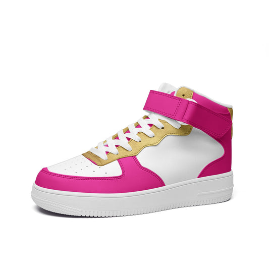 Hot Pink & Gold 4|U Classics Unisex high Top Leather Sneakers