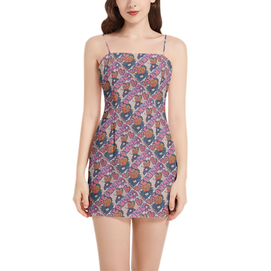 Graffitti Girl Sleeveless Square Neckline Spaghetti Strap Mini Dress