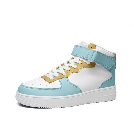 Light Blue & Gold 4|U Classics Unisex high Top Leather Sneakers