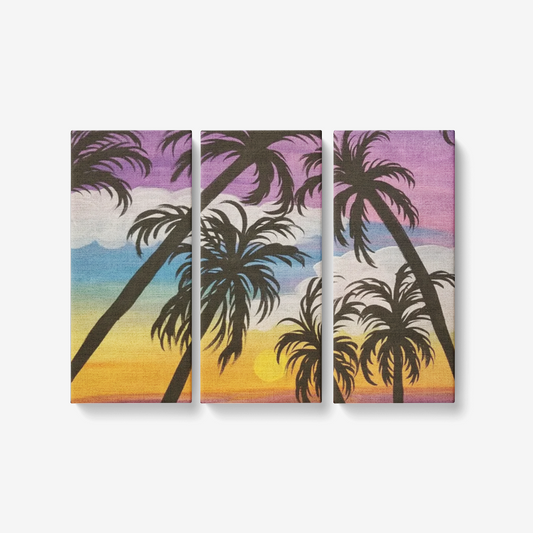 Purple Paradise 3 Piece Canvas Wall Art for Living Room - Framed Ready to Hang 3x8"x18"