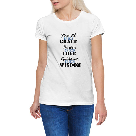 STRENGTH IN HIS GRACE Women's Cotton Stretch CrewNeck T-Shirt