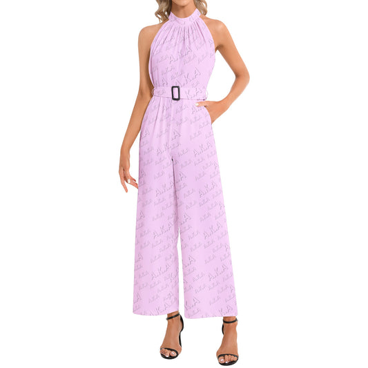 ALPHA KAPPA ALPHA (AKA) Halter Neck Buckle Belted Jumpsuit